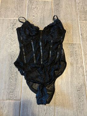 Sheer Black Lace Bodysuit with Underwire - size medium